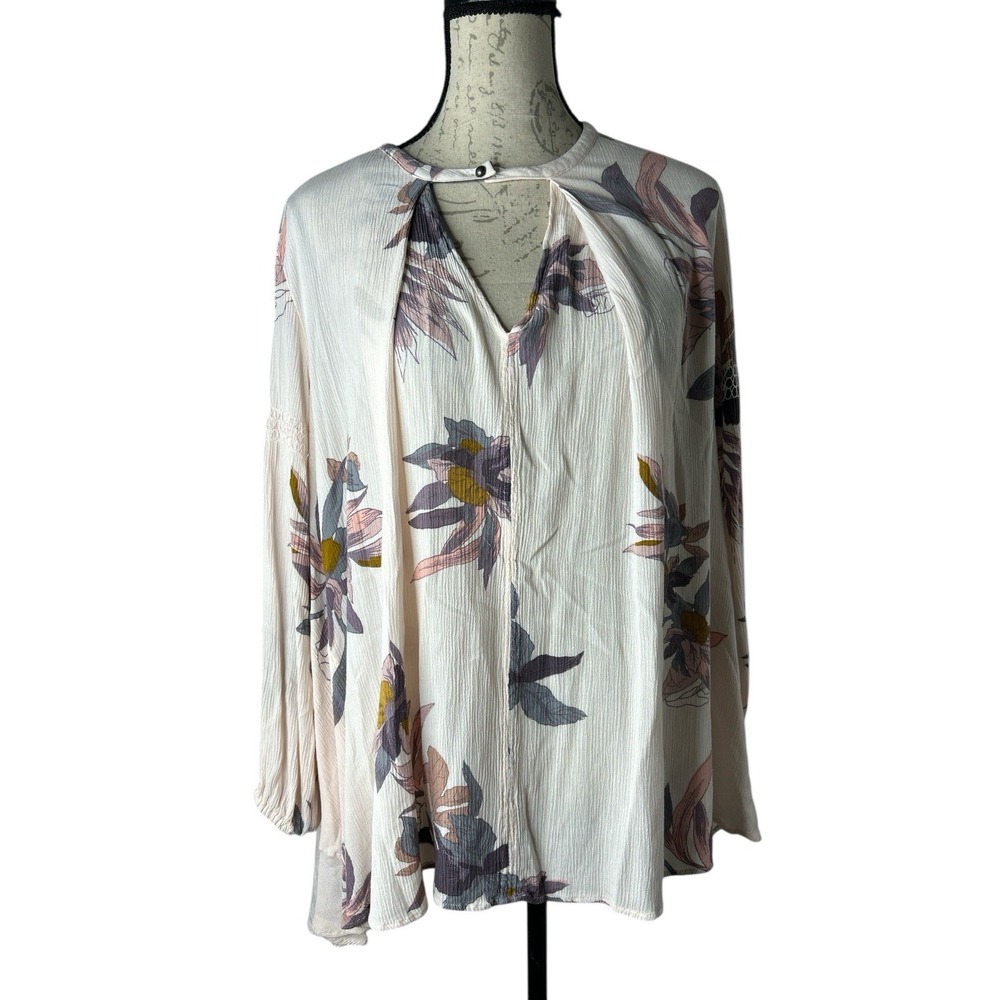 Free People Tree Swing Mini Dress Tunic Top Floral‎ Beige Oversized Size XSmall